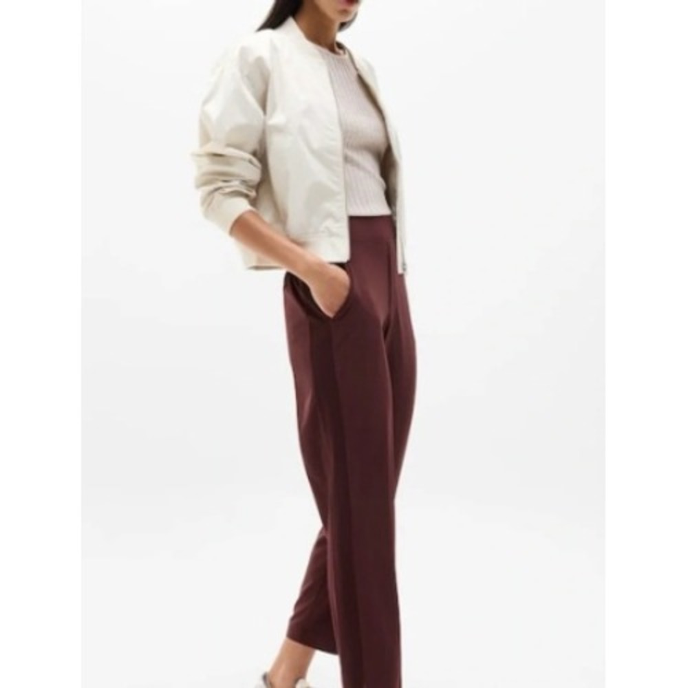 Athleta Brooklyn Tuxedo Stripe Ankle Pants Burgundy Maroon Size 8 Tapered Leg